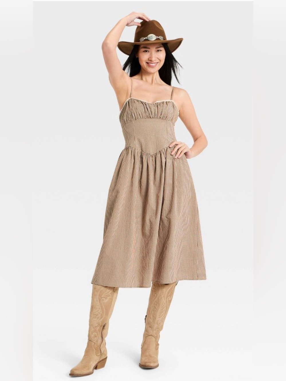 NWT Women's Corset Midi Dress - A New Day™ Brown Gingham XL 🤎🤠